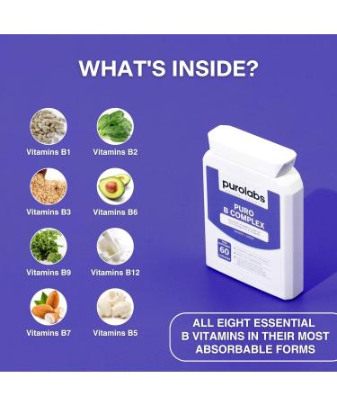Puro High Strength Vitamin B Complex | 8 Essential B Vitamins | Methylated with Folate B6 & B12 | 60 Capsules - Buy Online on GoSupps.com