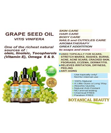 Botanical Beauty GRAPE SEED OIL 100% Pure Natural Undiluted Refined Cold Pressed Carrier Oil for Face Skin Body Hair Massage Lip Nails. (4 Fl Oz 120 ml) 4 Fl Oz (Pack of 1) - Buy Online on GoSupps.com