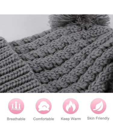 Baby Girls Double Pom Pom Bobble Hat - Toddler Winter Beanie for Kids 1-6Y, Grey - Buy Online on GoSupps.com