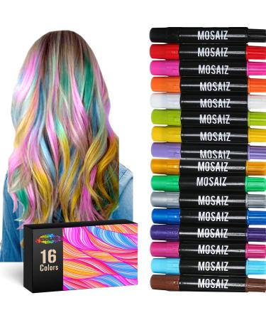 Mosaiz Hair Chalk for Girls and Boys, 16 Pcs Chalk Pens, including 6 Metallic Colors for Extra Shimmer, Washable Temporary Hair Color for Kids, Teens and Adults, Birthday Gift or St Patricks Day Gifts 16 Colors