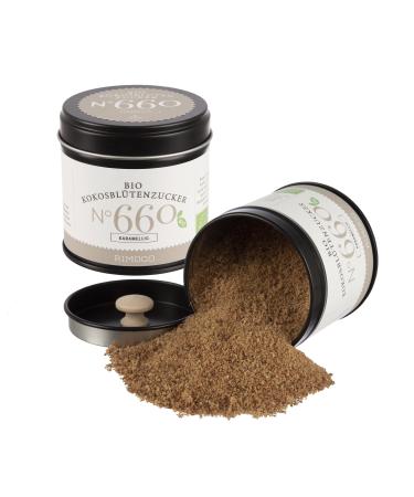 Rimoco N 660 Bio coconut blossom sugar - delicious and natural alternative to industrial sugar |Sweet caramel note |Organic extension (DE- KO-007) |Contents: 100g in an elegant spice can with aromadeckel content: 100g (aromadosis)