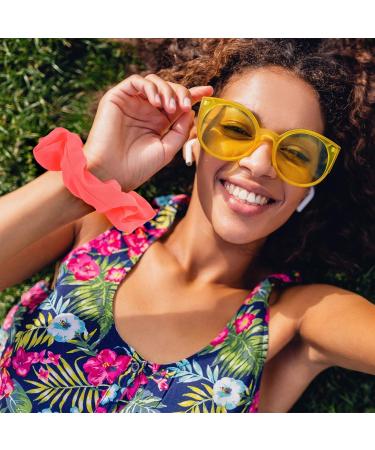 Buy Neon Hair Gum Scrunchies - 2-Piece Fluorescent Coral Silk Hair Ties for Women | Glitter Scrunchies & Scratch Ties - Buy Online on GoSupps.com