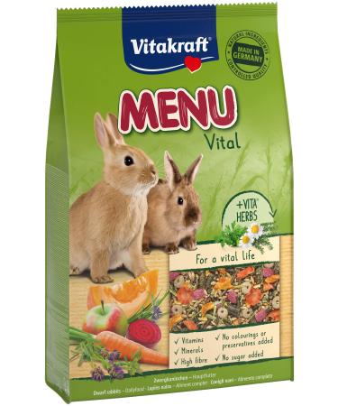 Vita power menu vital rabbit feed for dwarf rabbits with lucerne and apple enriched with herbs promotion of digestion without adding sugar and grain (1x 5kg) 5 kg (1 Pack)