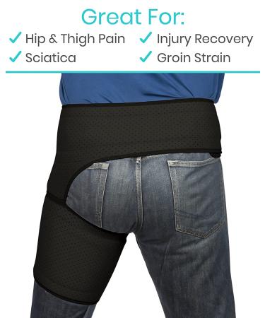 Vive Groin and Hip Brace - Sciatica Wrap for Men and Women - Compression Support for Nerve Pain Relief - Thigh Hamstring Recovery - Black 25 to 48 - Buy Online on GoSupps.com