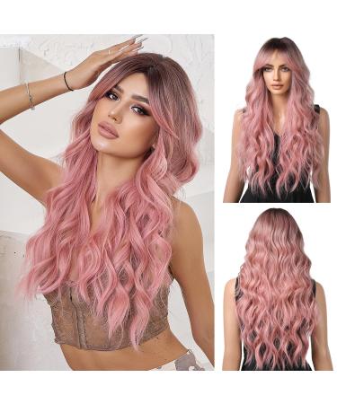 Ombre pink wigs for women long curly wig with pony synthetic hair wear heat -resistant wigs for daily party cosplay - Buy Online on GoSupps.com