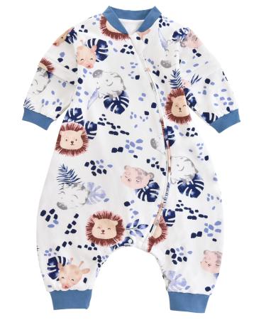 Chilsuessy Baby Sleeping Bag with Feet 1.5 Tog 100% Cotton Sleeping Sack with Removable Sleeves Anti Kick Infant Toddler Wearable Blanket for Boys and Girls Zebra Lion 100/4-5 years