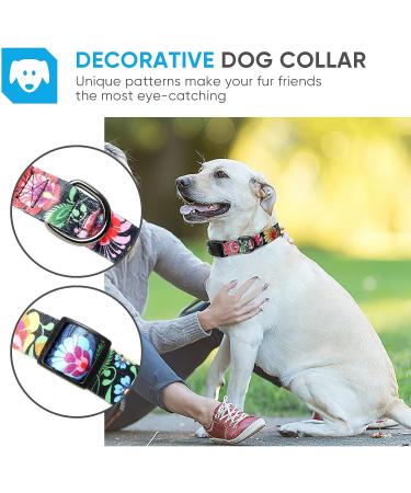 Heele Adjustable Dog Collar for Small & Medium Dogs - Patterned Comfort Collar for Puppies - Wild Flowers Design (XS 21.6-28cm) - Buy Online on GoSupps.com