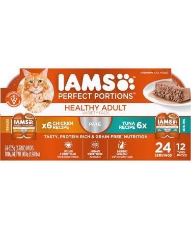 IAMS Perfect Portions Healthy Wet Cat Food Adult Grain Free Pat - Chicken and Tuna 75 g (Pack of 12) & Proactive Health Dry Cat Food Adult - Urinary Tract Health - Chicken 3.18kg Bag - Buy Online on GoSupps.com