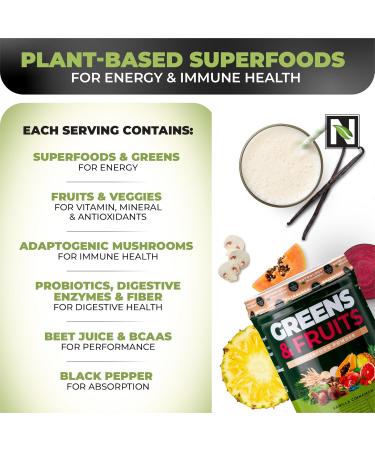 Nutrology Greens & Fruits Powder-Naturally Sourced Superfood Beet Powder Mushroom Blend Probiotics Digestive Enzymes Fiber Antioxidants Immune Support Gluten Free - Vanilla Cinnamon - Buy Online on GoSupps.com