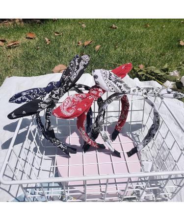 Lvyeer 4 Pack Paisley Print Bow Headbands for Women - Rabbit Ear Headwrap Hair Accessories for Girls - Style1 (White Red Navy Blue Black) - Buy Online on GoSupps.com
