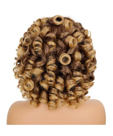 Shop Porsmeer Brown Blonde Afro Wig - Loose Curly Synthetic Hair for Women | Ombre Kinky Curly Short Wigs with Highlights - Buy Online on GoSupps.com