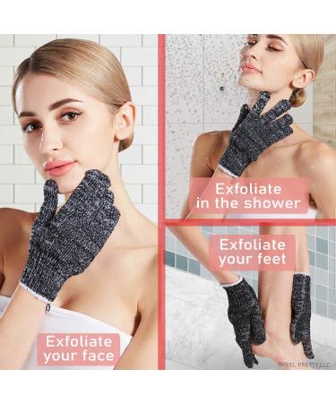 Exfoliating Gloves Set with Pink Himalayan Salt Scrub - 2 Pairs Bamboo Charcoal Shower Gloves for Healthy Skin - Buy Online on GoSupps.com