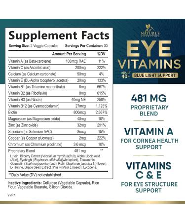 Eye Vitamins & Mineral Supplement - Lutein Zeaxanthin Bilberry Zinc for Macular Health & Dry Eyes - Non-GMO - 60 Capsules - Buy Online on GoSupps.com