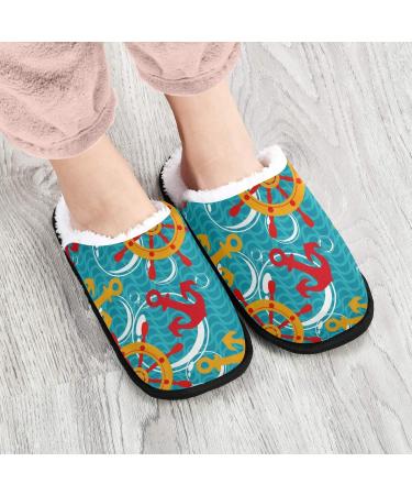 Mnsruu Nautical Sea Anchor Wheel Green Slippers | Slipproof Cotton Home Slippers for Men & Women (UK 8-11) | Ideal for Home Hotel Spa & Travel - Buy Online on GoSupps.com