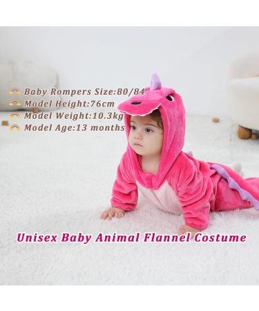 Doladola Unisex Baby Toddler Romper Jumpsuit | 3-6 Months | Hooded Cartoon Sleepsuit | Rose Dinosaur Design - Buy Online on GoSupps.com