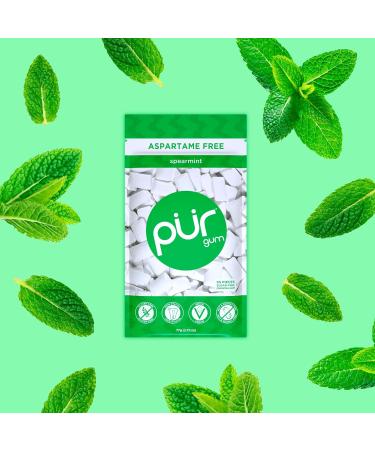 PUR Gum | Sugar-Free Chewing Gum with 100% Xylitol | Vegan Aspartame-Free & Gluten-Free | Natural Spearmint Flavor | 55 Pieces (6-Pack) - Shop Now! - Buy Online on GoSupps.com