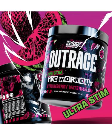 Outrage Ultra HIGH STIM Pre-Workout Powder for Men | 400mg Caffeine L-Citrulline Beta-Alanine Creatine | Extreme Energy Focus Strength & Endurance (30 Servings Strawberry Watermelon) Strawberry Watermelon 8 Ounce (Pac  - Buy Online on GoSupps.com