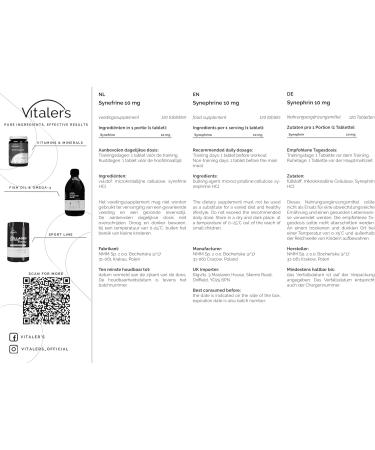  Vitaler's Vitaler's Synephrine 10 mg - 120 tablets vegan 4-month supply preservative-free pure composition - Buy Online on GoSupps.com