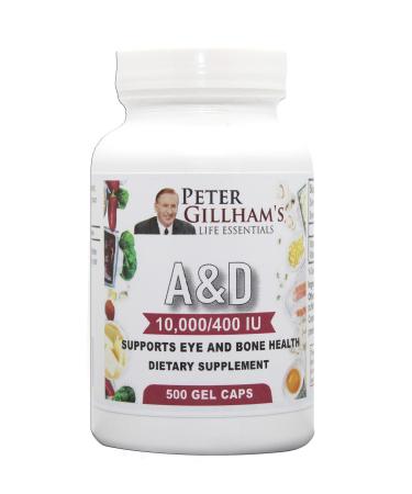Peter Gillham's Life Essentials Vitamin A & D (10 000IU & 400IU) 500 Gels Support Immune System Strong Bones & Teeth Essential for Eye & Skin Health. Gluten Free. Made in USA