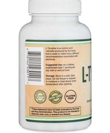 L-Tyrosine 1,000mg per Serving 120 Veggie Capsules (L Tyrosine Supplement for Memory Attention and Focus) Amino Acid Vegan Safe Non-GMO by Double Wood - Buy Online on GoSupps.com