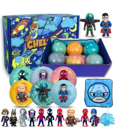 Bath Bombs for Kids with Surprise Inside  6 Pcs Superhero Organic Bath Bombs Fizzies for Kids  Kids Friendly Safe Handmade Fizzy and Bubbly Balls for Kid  Birthday Christmas Gifts for Boys Girls 6 Pcs-hero Style