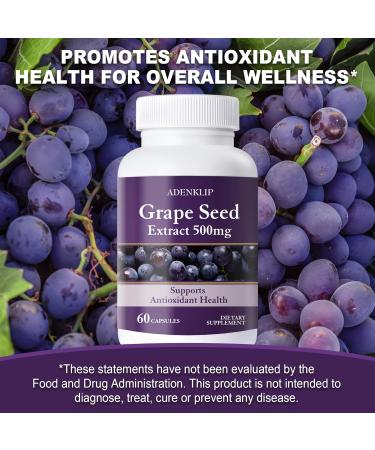 ADENKLIP Grape Seed Extract 500mg Antioxidant Support for Skin Heart & Overall Wellness Vegan Non-GMO Gluten-Free 60 Capsules - Buy Online on GoSupps.com