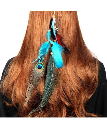 MWOOT 3Pcs Peacock Feather Hair Extensions for Women - Halloween Costume & Bohemian Hippie Accessories - Buy Online on GoSupps.com