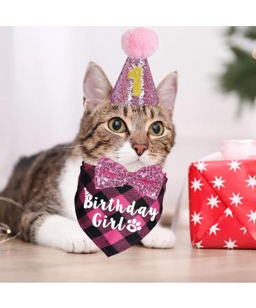 JOTFA Cat Birthday Party Supplies Cat Birthday Outfits Cat Kitten Birthday Girl Bandanas with Cat Birthday Hat Crown Cat Bow Tie Birthday Number for Cat Kitten Birthday Decorations (Pink) Pink Plaid - Buy Online on GoSupps.com