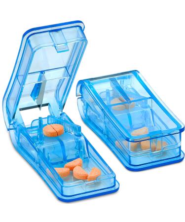 Pill Cutter - V- Grip Pill Crusher and Cutter for Vitamins, Big & Small Pills, and Medication - Transparent Pill Splitter with Pill Holder Case to Split