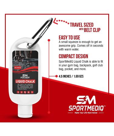 SPORTMEDIQ Pro Grade Liquid Chalk - Mess-Free Hand Grip for Gym, Weightlifting, Rock Climbing, Gymnastics - Dries in Seconds - 1.69oz Travel Size - Buy Online on GoSupps.com