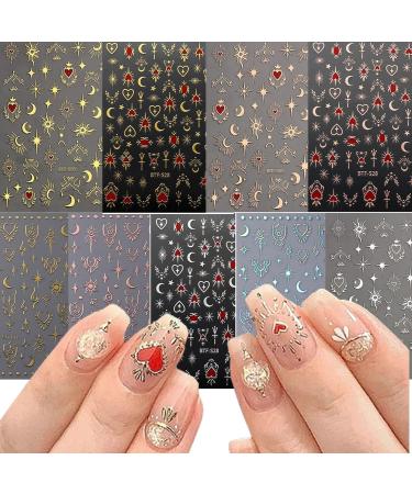 9 Sheets Moon Star Nail Art Sticker 3D Self-Adhesive Sun Nail Stickers Nail Tip Decorations Decals for Nail Art Nail Supplies for Women Girls DIY Nail Tips Design
