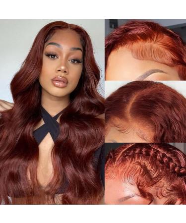Reddish Brown Lace Front Wigs Human Hair - Reddish Brown Wig Human Hair 13x4 Body Wave Lace Front Wigs Human Hair Pre Plucked with Baby Hair 180% Density Glueless Transparent HD Lace Front Wigs Human Hair (22inch  Reddis...