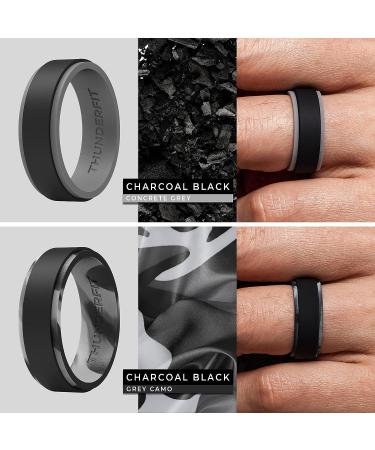 ThunderFit Silicone Wedding Rings for Men 2-Layer Step Edge - 10mm Width - 2.3mm Thick | Charcoal Black & Concrete Grey | Size 8.5-9 (18.9mm) - Buy Online on GoSupps.com