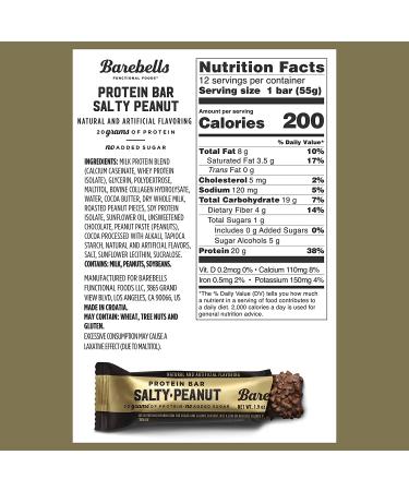Barebells Salty Peanut Protein Bars - 12 Count, 1.9oz Bars | High Protein Snack with 20g Protein | Low Carb, No Added Sugar | On-The-Go Breakfast Bar - Buy Online on GoSupps.com