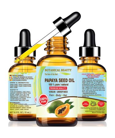 Botanical Beauty PAPAYA SEED OIL WILD GROWTH 100% Pure Natural Virgin Unrefined Undiluted Cold Pressed Carrier Oil for Face Skin Hair Lip Nails 0.5 Fl. oz. - 15 ml