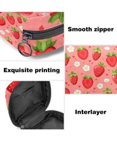 Strawberry Flower Pattern Sanitary Napkin Storage Bag - Menstrual Pouch for Women and Teen Girls - Portable Period Kit Organizer - Buy Online on GoSupps.com