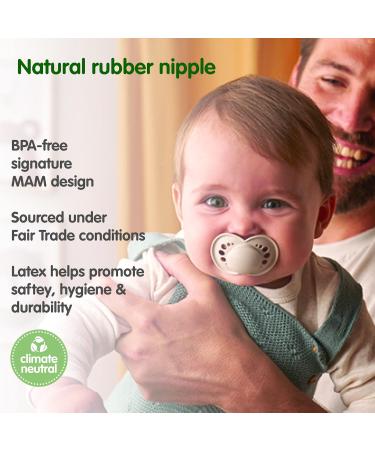 MAM Original Pure Pacifier | Natural Rubber | Sustainable Materials | Sterilizer Case | Unisex 6-16 Months | 2-Pack Green Tea/White - Buy Online on GoSupps.com