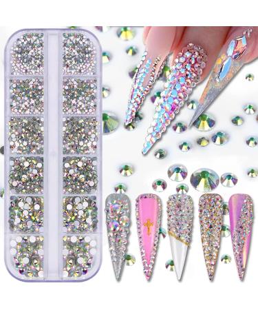 Kingmas 3600 pieces flat back rhinestones 6 sizes glitter stones nail crystals from rhinestones for nails/clothing/craft a (acrylic sequin/5 box).
