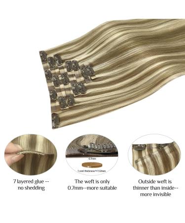 Doores Seamless Clip-In Extensions - Real Hair Light Brown Highlighted Mid-Blonde 22 Inch (55cm) 7 Pieces 110g Remy Human Hair PU Clips - Natural Look Hair Extensions - Buy Online on GoSupps.com