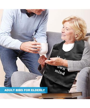 Waterproof Adult Bib with Food Collector - Reusable Dining Clothing Protector for Elderly & Disabled - Black Print Design - Ideal for Daily Meals & Holiday Dinners - Buy Online on GoSupps.com