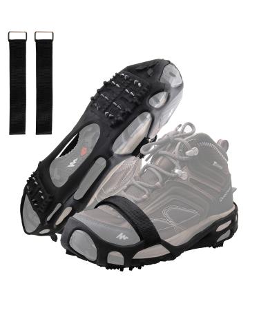 Ice Cleats Snow Traction Cleats Crampon for Walking on Snow and Ice Non-Slip Overshoe Rubber Anti Slip Crampons Slip-on Stretch Footwear Medium(5.5-7 men/7-8.5 women) 24 Steel with Straps