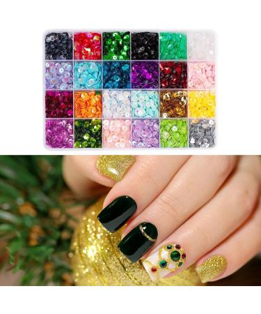 Harilla Nail Art Sequins Manicure Nail Glitter for Women Girls Sequins Beads 24 Grids Nail Decals for Nails Tools Jewelry Making - Buy Online on GoSupps.com