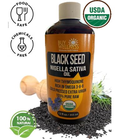 Buy Wellness USDA Organic Blackseed Cold Pressed Oil Nigella Sativa Premium Black Cumin Oil High Thymoquinone Powerful Omega rich oil 12 oz - Buy Online on GoSupps.com