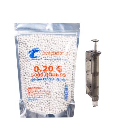Airsoft BBS 0.20g 6mm BB Pellets , Super Grade high Precision Match Grade AEG BBS, White, Plastic BBS with Airsoft Speed Loader (100 Rounds Capacity) Quick Loader for Airsoft Magazine