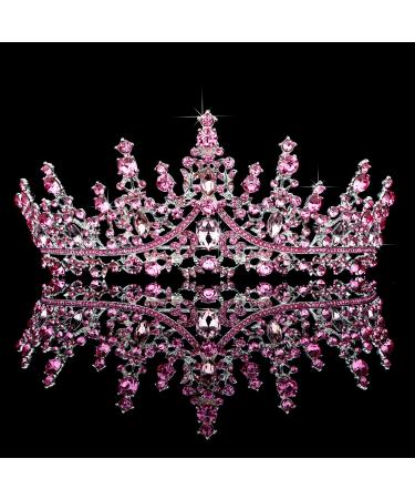 TOBATOBA Tiaras for Women, Pink Crystal Tiara Crowns for Women, Wedding Tiara for Bride Queen Crown, Royal Princess Quinceanera Headpieces for Birthday Prom Pageant Halloween Cosplay Accessories