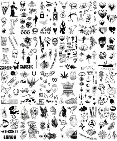 Vintage Patchwork Temporary Tattoos - Small Semi-Permanent Minimalist Line Art Black Fake Tattoo for Adults - Gothic Aesthetic Designs - Buy Online on GoSupps.com