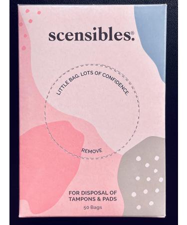 Scensibles Personal Disposal Bags (Box of 50) for Tampons, Sanitary Pads, Panty Liners- Menstrual Care and Hygiene Products