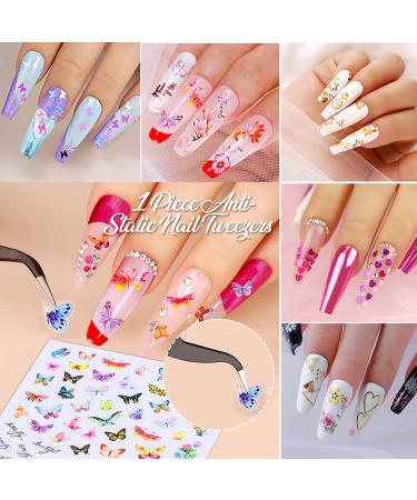 Teenitor 3D Flower Nail Stickers Set with Glitter, Butterfly, Heart Sequins, and Nail Foil - 12 Self-Adhesive Sheets for Nail Art Decoration - Buy Online on GoSupps.com