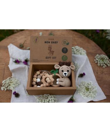 Vintage New Baby Gift Set with Crochet Rattle (Deer/Elk) | Newborn Baby Shower Gift Box for Boy and Girl - Buy Online on GoSupps.com