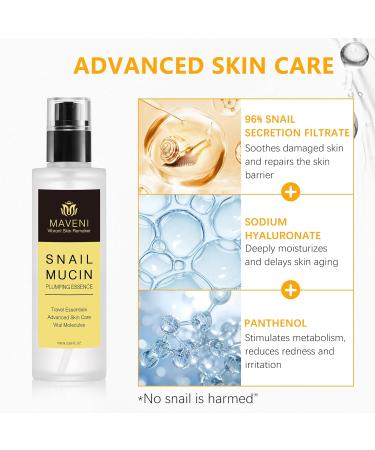MAVENI High Concentration Snail Mucin Plumping Serum 100ml 3.38 fl.oz Hydrating Serum with Snail Reduce Wrinkles and Fine Lines Smooth Facial Skin - Buy Online on GoSupps.com